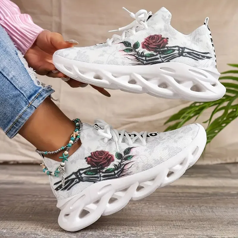 Atmungsaktive Strick-Blumenmuster-Plattform-Sneakers