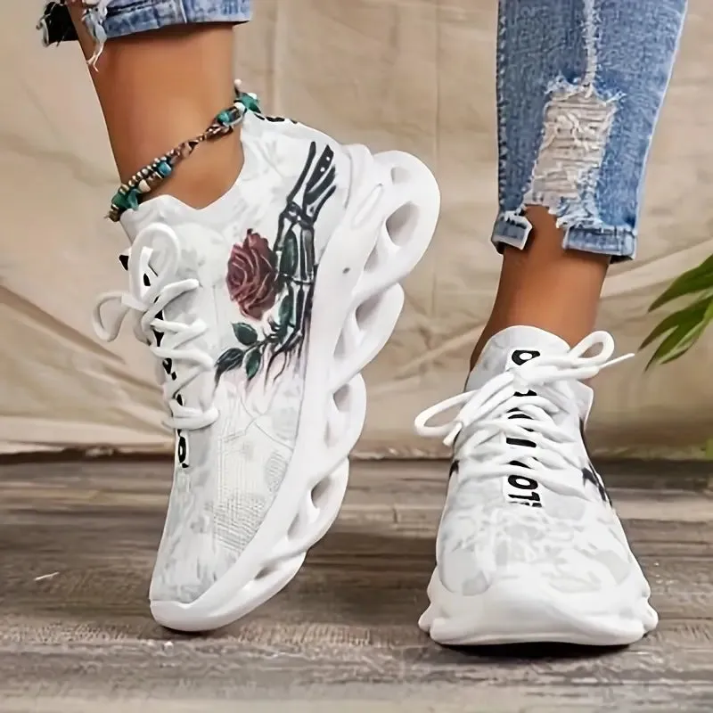 Atmungsaktive Strick-Blumenmuster-Plattform-Sneakers