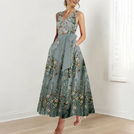 blumen grünes maxi-kleid