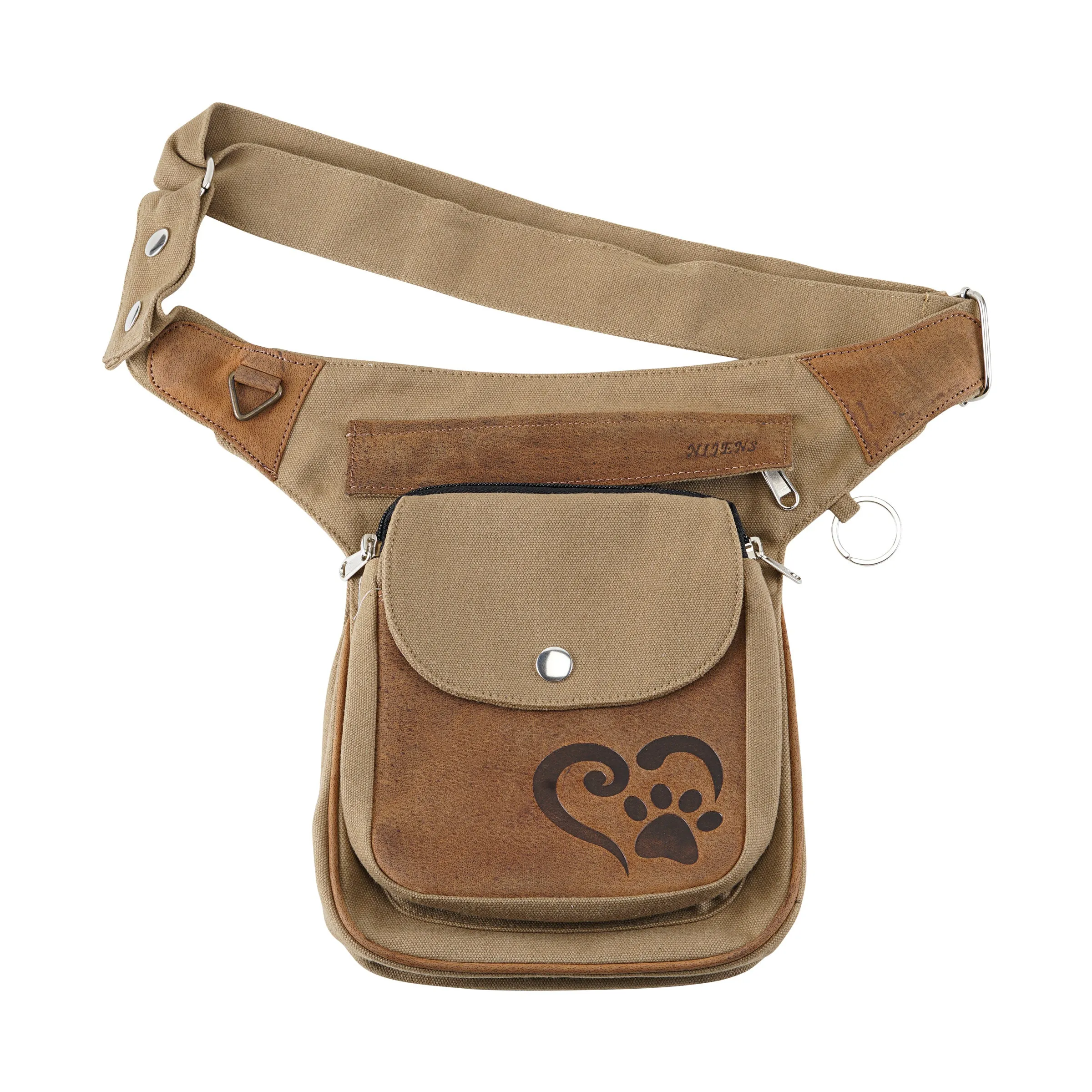 Gassi-Tasche Leder Vintage TAN Wildleder mit Prgung Pfotenherz - Hannover HS 4703A