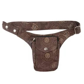 Gassi-Tasche Stoff Bauchtasche Braun Blumen Muster NJ-Hamburg 21