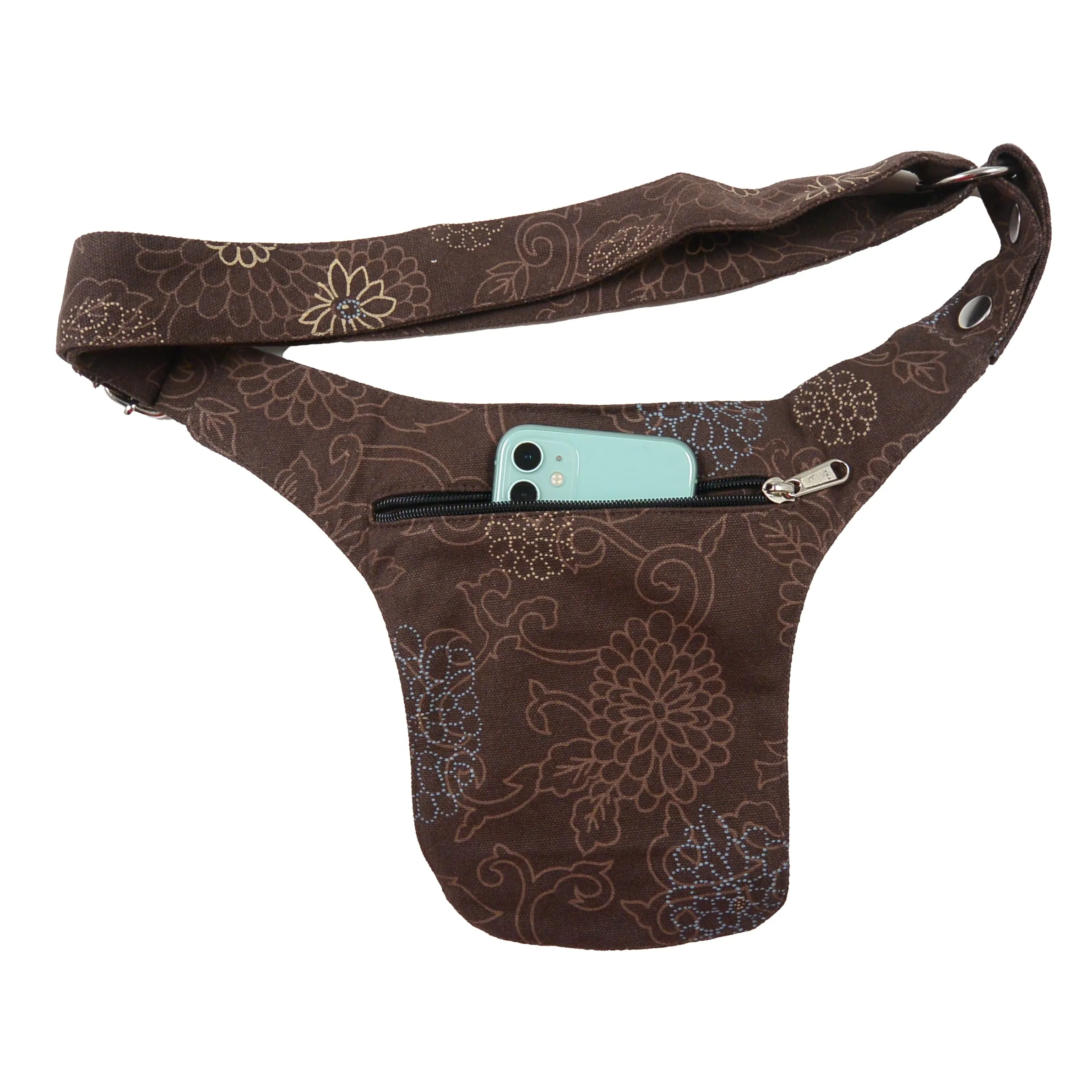 Gassi-Tasche Stoff Bauchtasche Braun Blumen Muster NJ-Hamburg 21