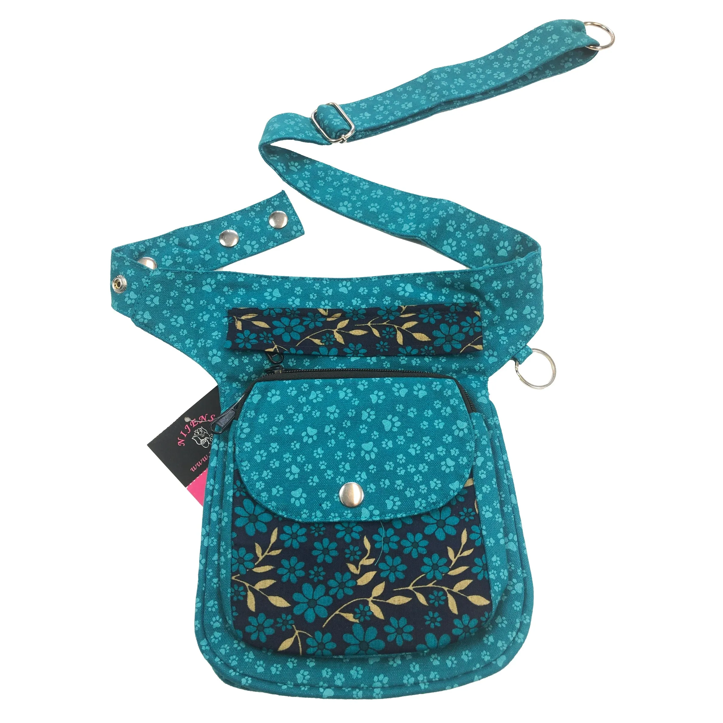 Gassi-Tasche Stoff Pfoten Cyan Flowers Hannover 738