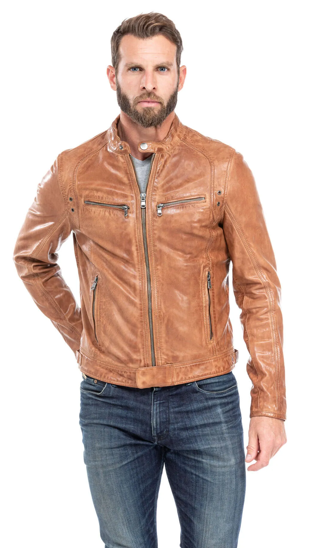 Herren Cognac Lederjacke &quot;100233&quot;