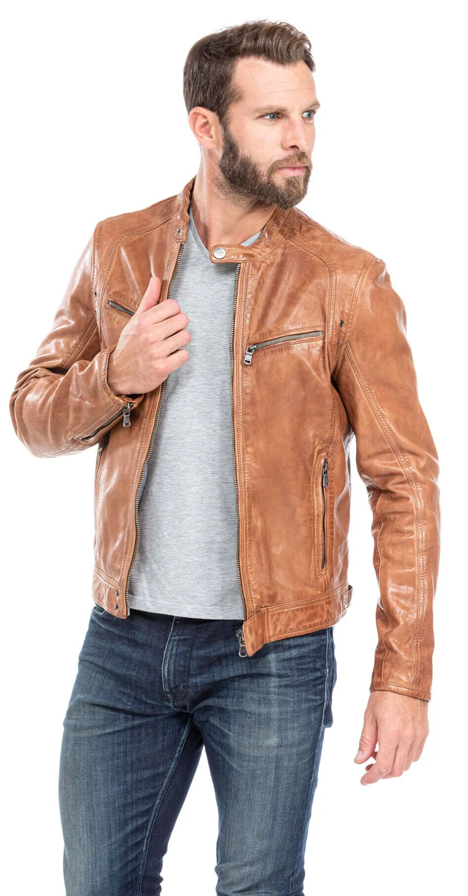Herren Cognac Lederjacke &quot;100233&quot;