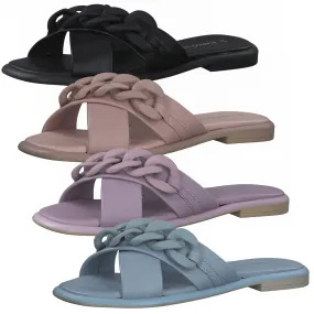 MARCO TOZZI Damen Pantoletten Leder Clogs Blockabsatz Kette 2-27121-28