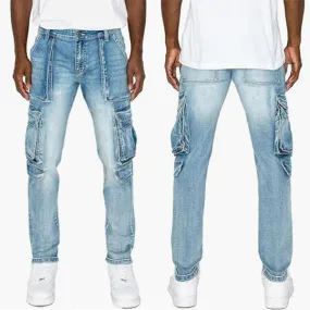 Modische Skinny Jeans mit aufgesetzten Seitentaschen und auf alt getrimmtem Denim für Männer