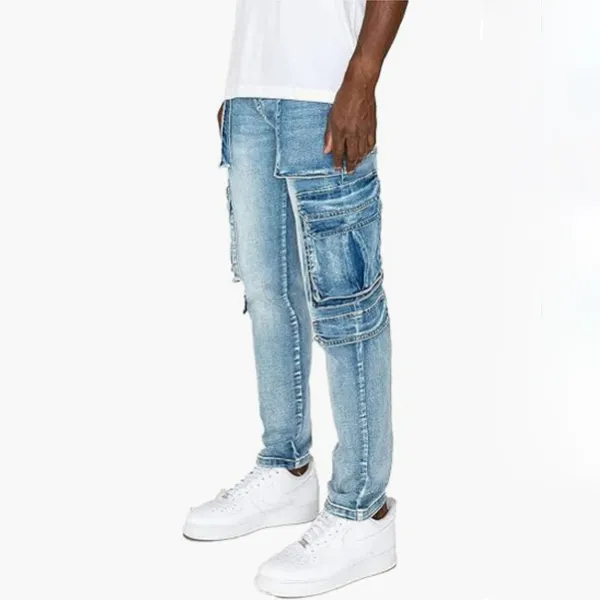 Modische Skinny Jeans mit aufgesetzten Seitentaschen und auf alt getrimmtem Denim für Männer