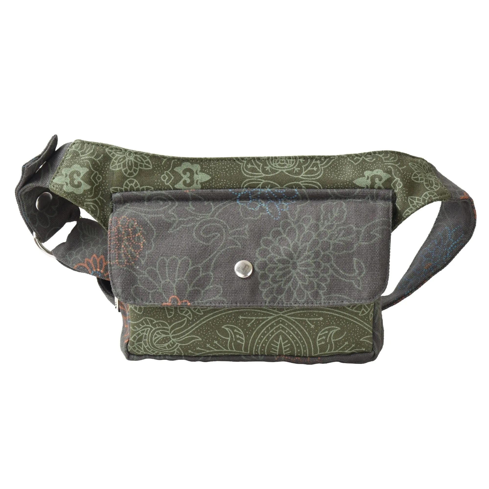 Nijens Bauchtasche Hippie Tasche aus Stoff Khaki Blumenmuster - Kathmandu-ND 800