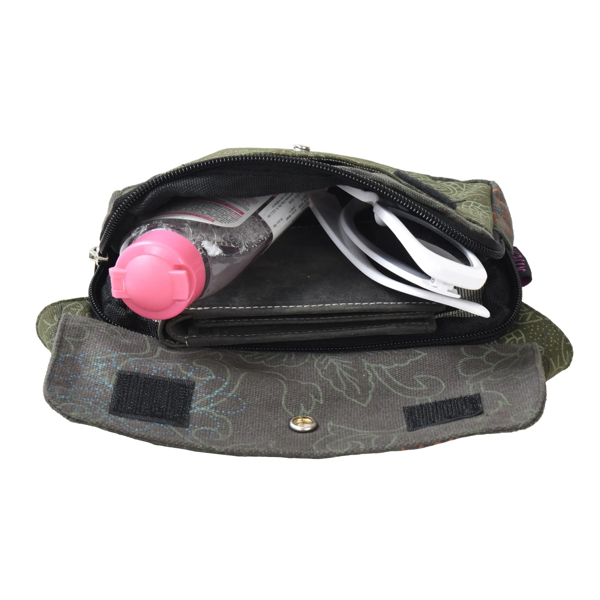 Nijens Bauchtasche Hippie Tasche aus Stoff Khaki Blumenmuster - Kathmandu-ND 800